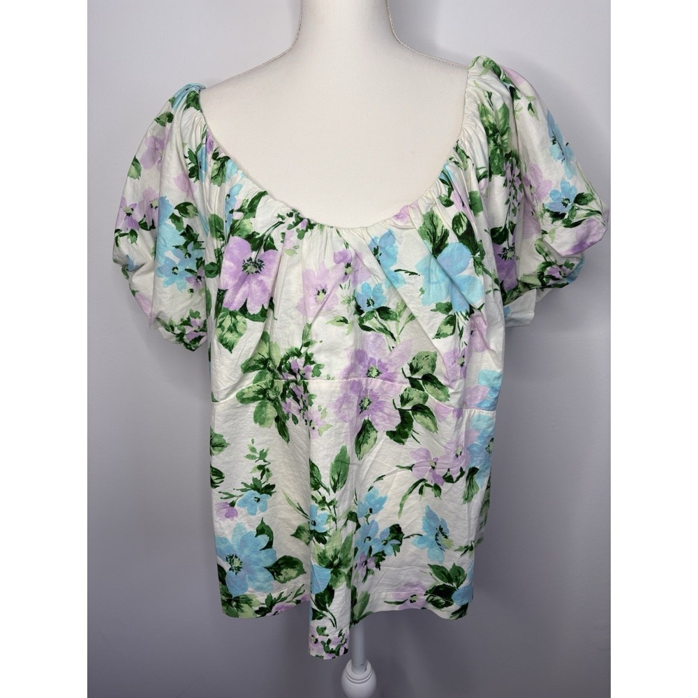 Old Navy Floral Top Womens 3X Floral Smocked Cottagecore Milkmaid Puff Smocked
